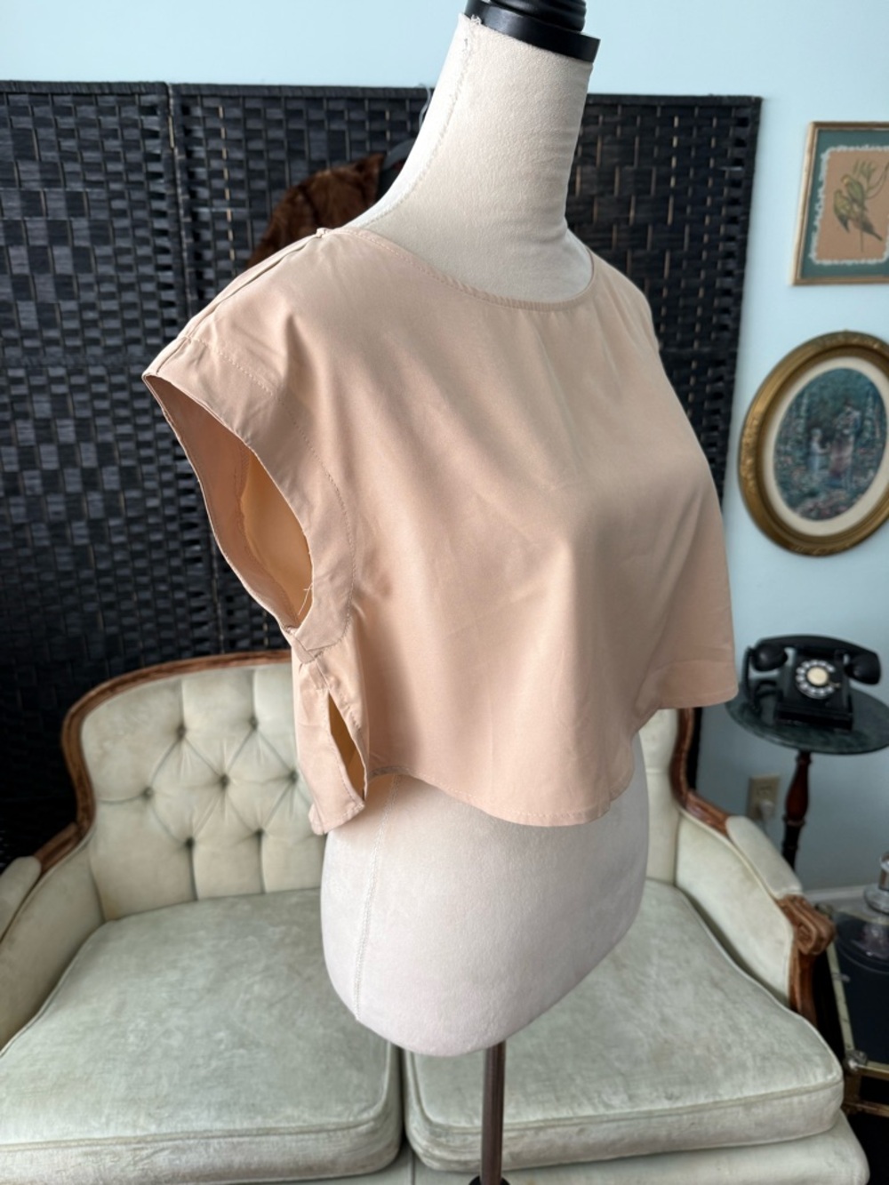 🤎 FAERIesty Neutral Two Piece Set Tiered Wide Leg Pants Crop Top Boho Chic Sz S - Picture 3 of 14
